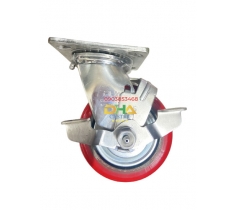 Bánh xe PU đỏ 125mm Inox 304 khóa