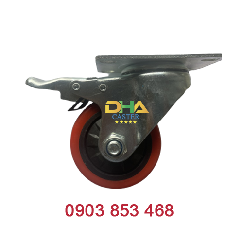 Bánh xe PU đỏ - Xoay khóa