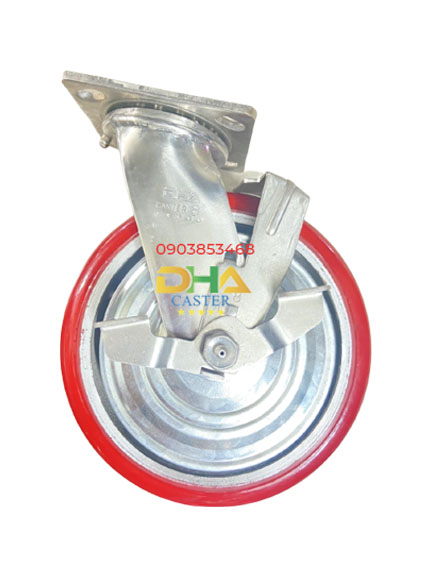 Bánh xe PU 200x50 càng inox khóa