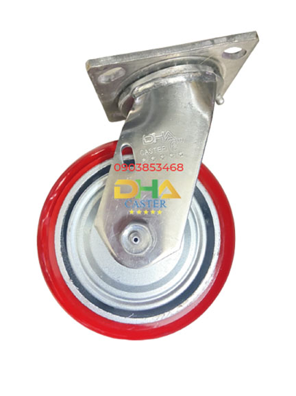 Bánh xe PU gang 6x2 càng inox