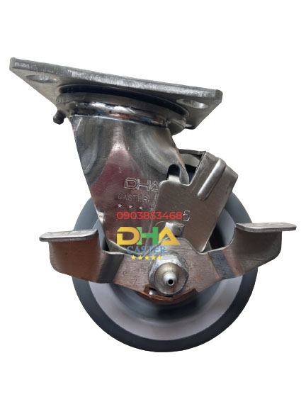 Bánh xe cao su 130mm càng Inox 304 khóa