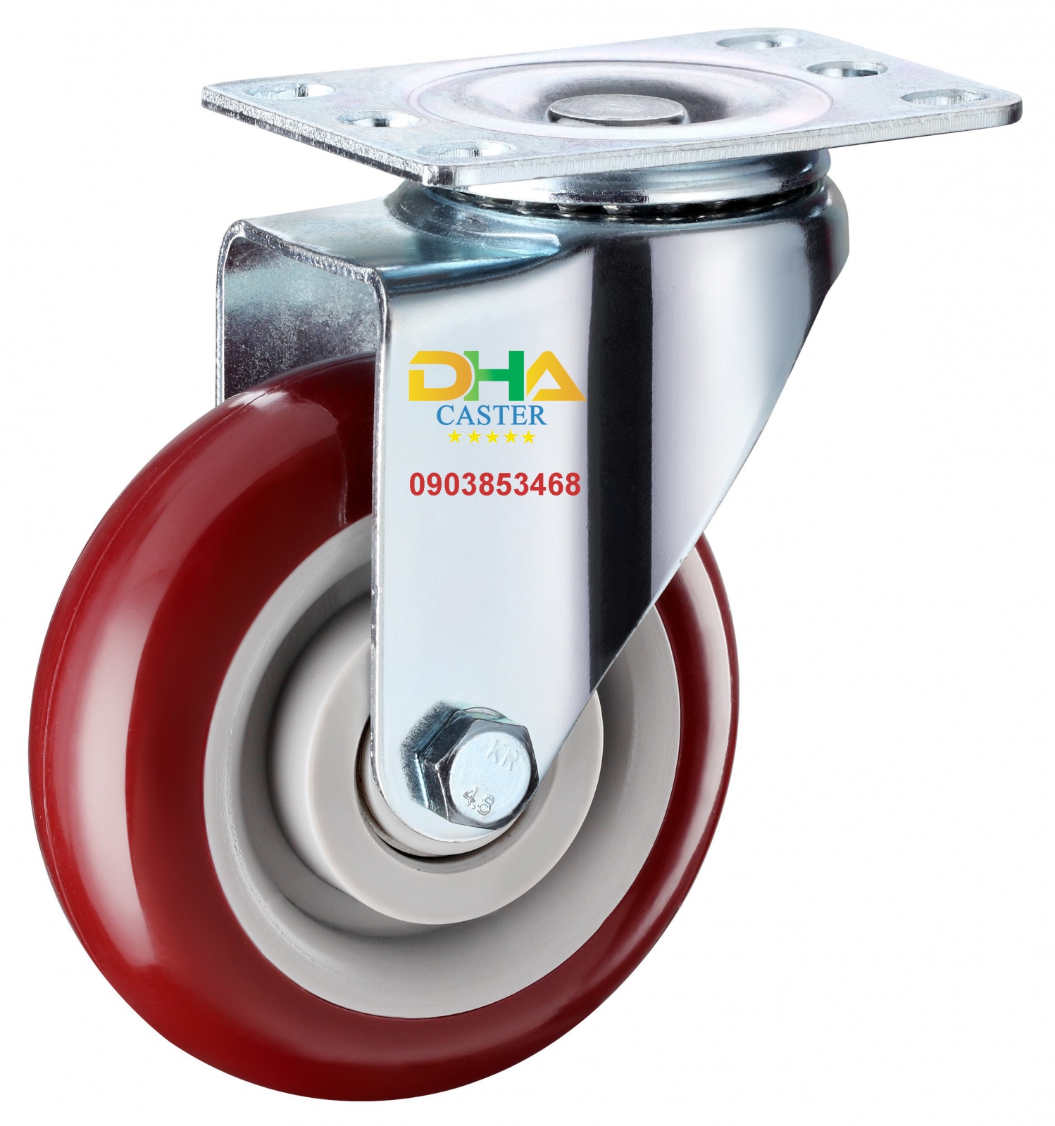 Bánh xe PU lõi nhựa đỏ đô xoay