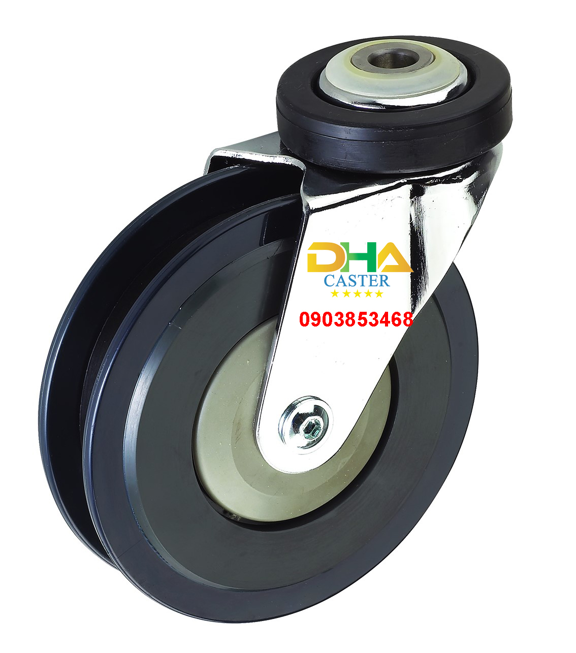 Bánh xe 125mm lên thang cuốn siêu thị