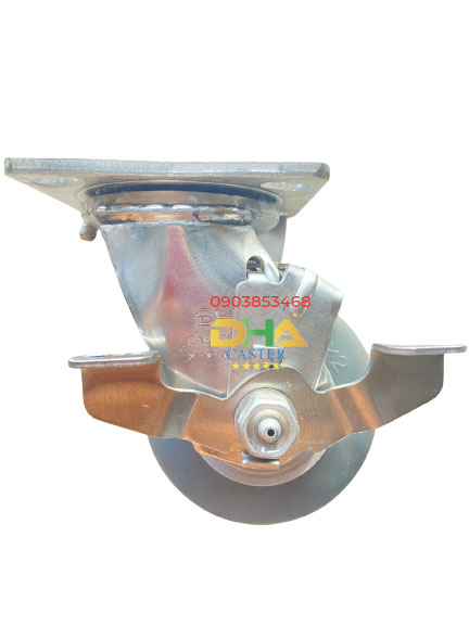 Bánh xe cao su 100mm càng Inox khóa