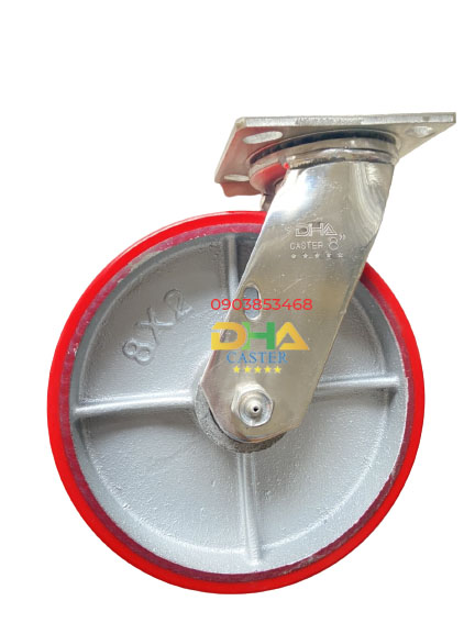 Bánh xe PU 200x50 càng inox xoay