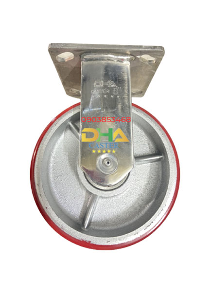 Bánh xe PU gang 150 càng inox cố định