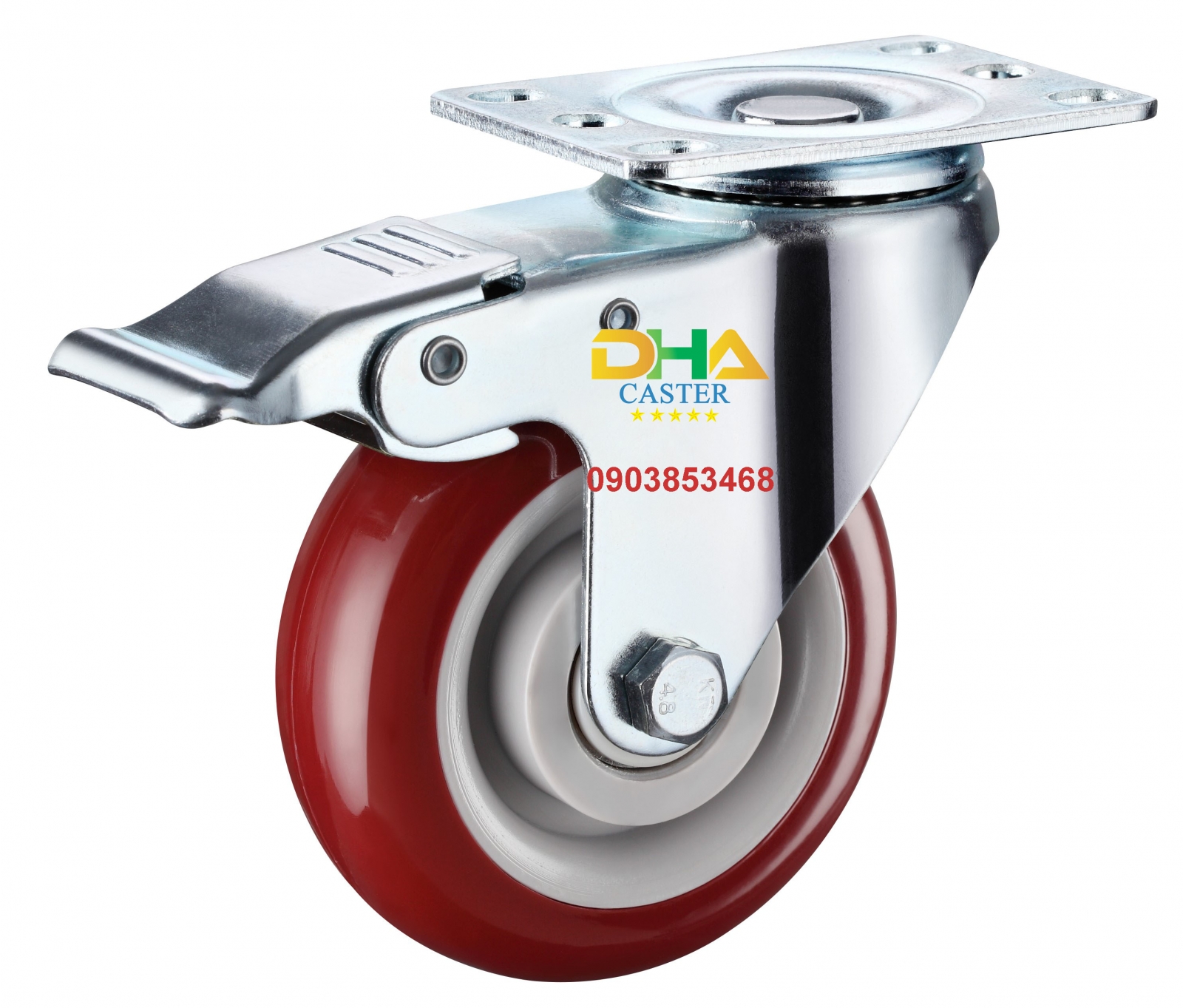 Bánh xe PU lõi nhựa 100x32 xoay khóa